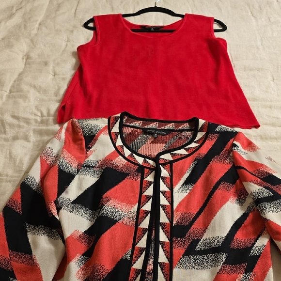 Ming Wang Pink and Black Geometric Cardigan Sweater And Top - Picture 6 of 14